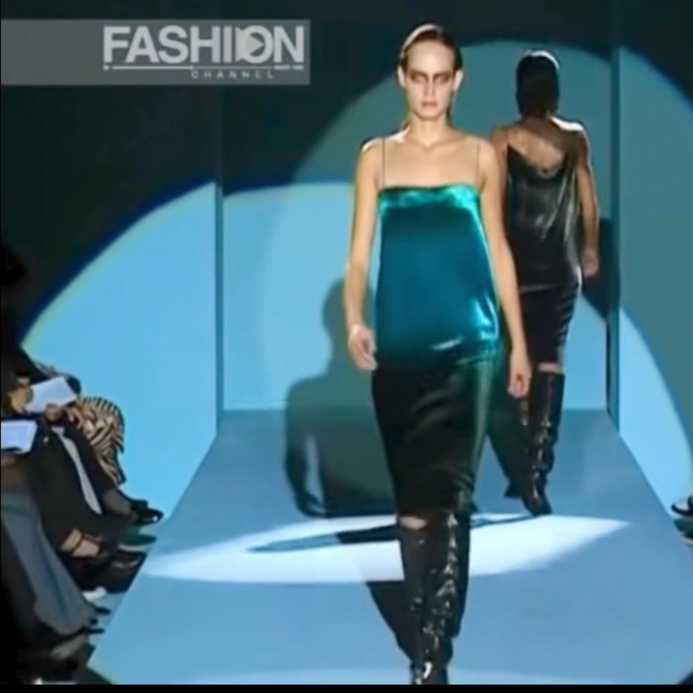 Gucci Tom Ford Runway Rare Cocktail Dress S/S 1997 Green Blue Ombre Velvet EU 38